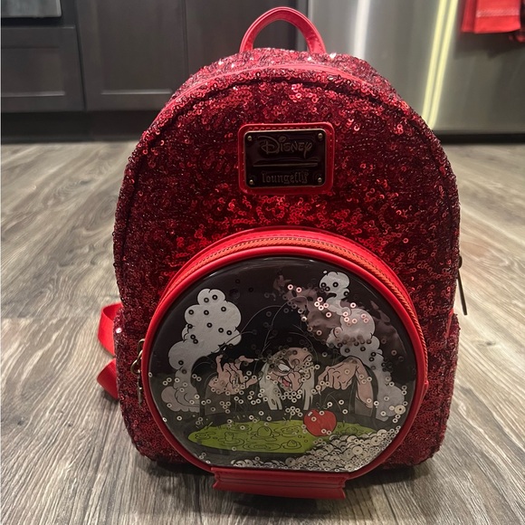 NWT! Loungefly Disney Villains Evil Queen Sequin Snow Globe Mini